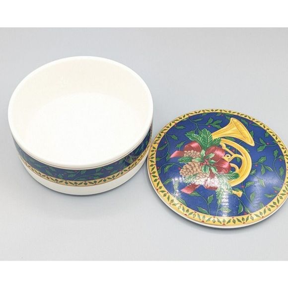 Vtg Mikasa Holiday Music Christmas Trinket Box Porcelain Candy Dish w/Lid Japan - Picture 5 of 8